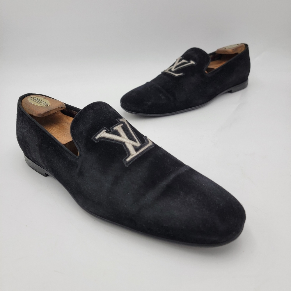 Louis Vuitton Suede Monogram Black Loafer LV size 9 US 9.5 10 Authentic